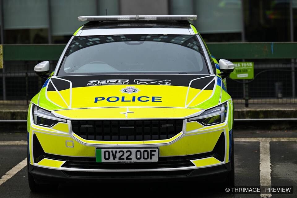 Front view of a marked British police car